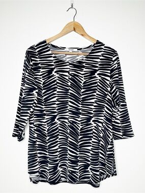 Sympli Black & White Patterned 3/4 Sleeve Top Jersey Knit - Size 10